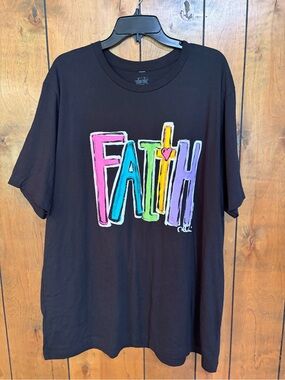 Black Tee with Colorful "FAITH" Graphic